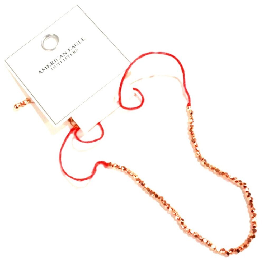 Rose Gold tone Beaded Necklace w/ Pink Cord American Eagle, Trendy Boho Jewelry